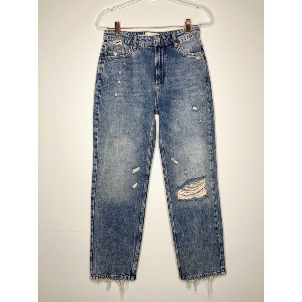 We the Free Jeans Women Size 28 Straight Leg Regular Wash Distressed High Waist